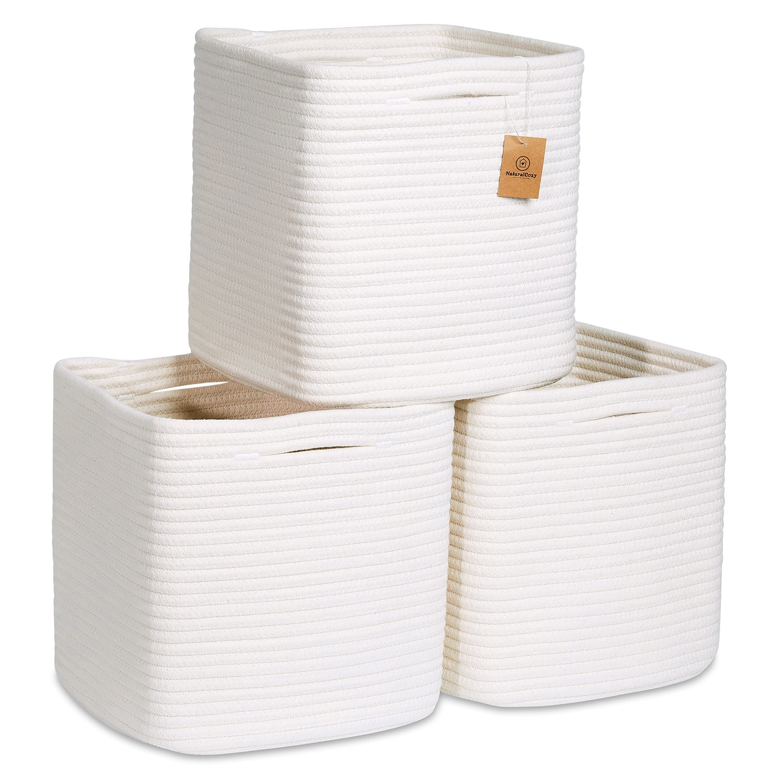 Storage Cubes 11 Inch Cotton Rope Woven Baskets for Organizing, 3-Pack | Cube...