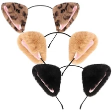 3PCS Cat Fox Faux Fur Ears Headbands for Women Girls Handmade Cute Animal Fur 