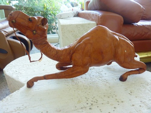 Vintage Leather Wrapped Camel Figurine  Dromedary Arabian Camel Lying Large 