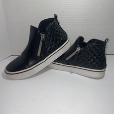 Steve Madden Black Quilted Vicey Leather High Top Dual Zip Sneakers Girls 3M