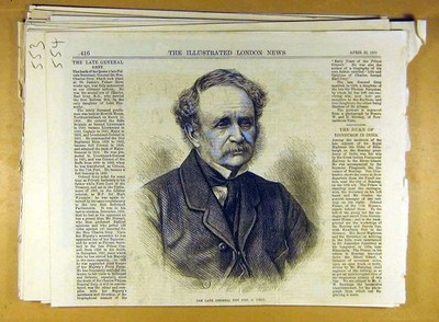 Original alter antiker Druck 1870 Portrait General grau Privat-Sekretärin Königin