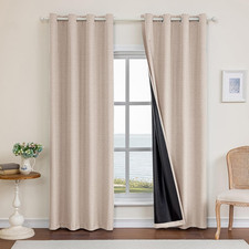 Linen 100 Blackout Curtains for Bedroom, Black Out Curtains 45 Inch Long, Room