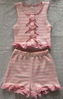 Girls Pink Cream Striped Crochet Bow Top Shorts Set Size 11Y BNWOT