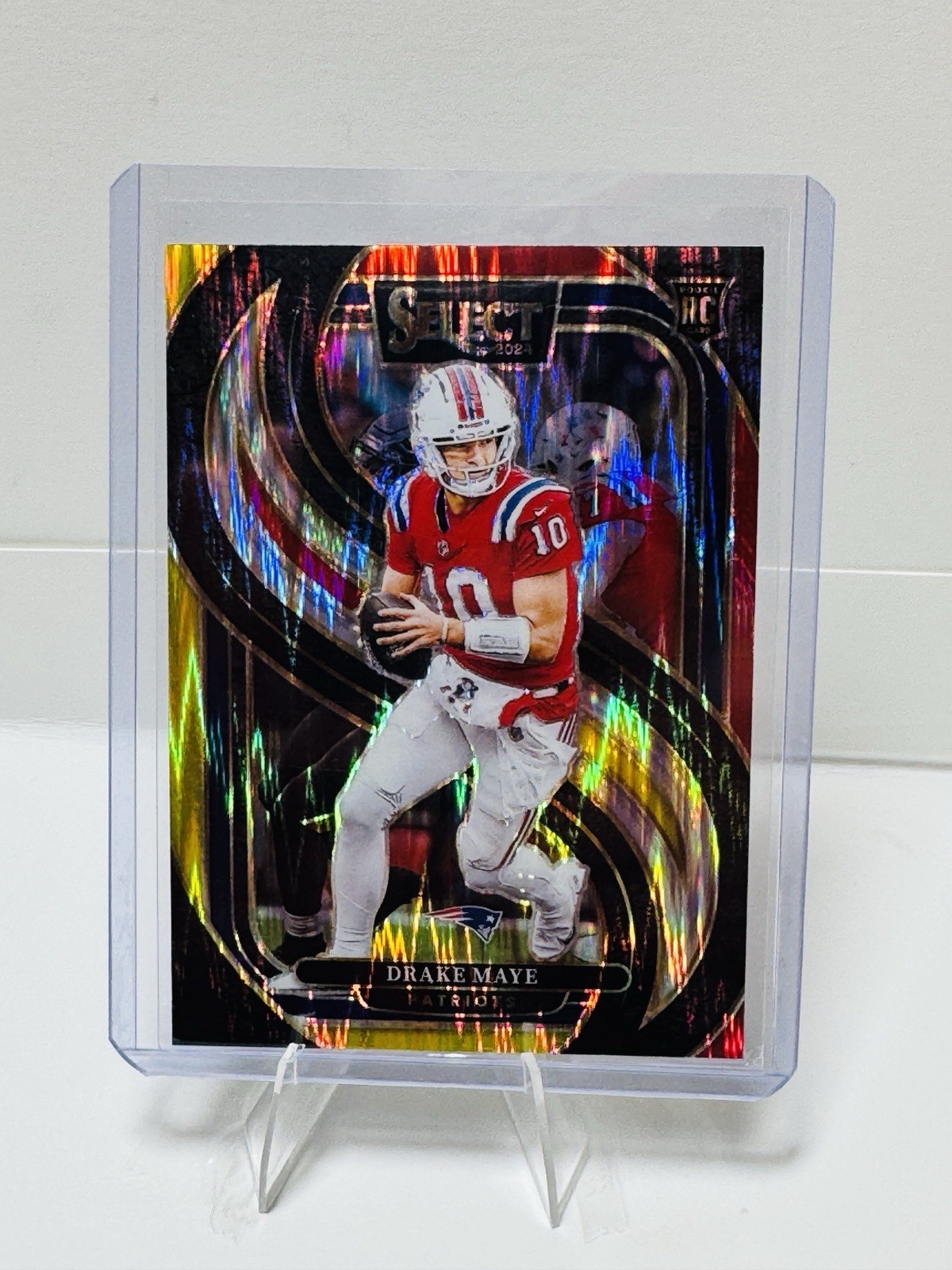 2024 Panini Select - Premier Level Drake Maye #113 Red & Yellow Shock Prizm (RC)