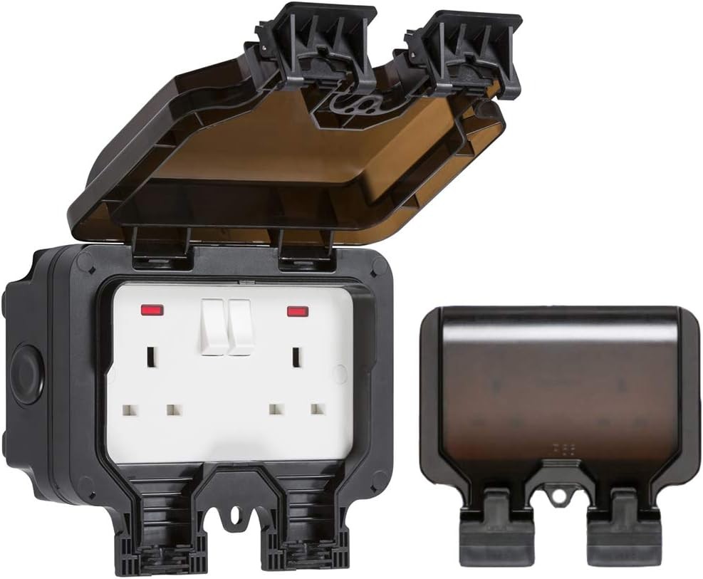 Knightsbridge OP9N Outdoor Weatherproof Double Socket IP66, Black,84.0 mm*153.0