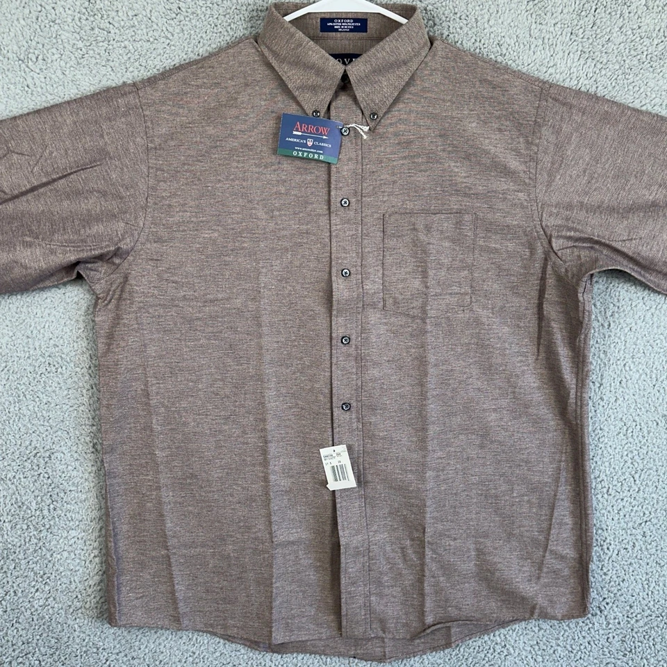 Arrow Dover 牛津衬衫连衣裙成人男式 17.5 34-35 中号米色纽扣新品 — 第 3/4 张图片