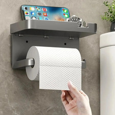 Toilet Paper Holder Wall Mount No Drill Double Layer Phone Shelf Bathroom Rack