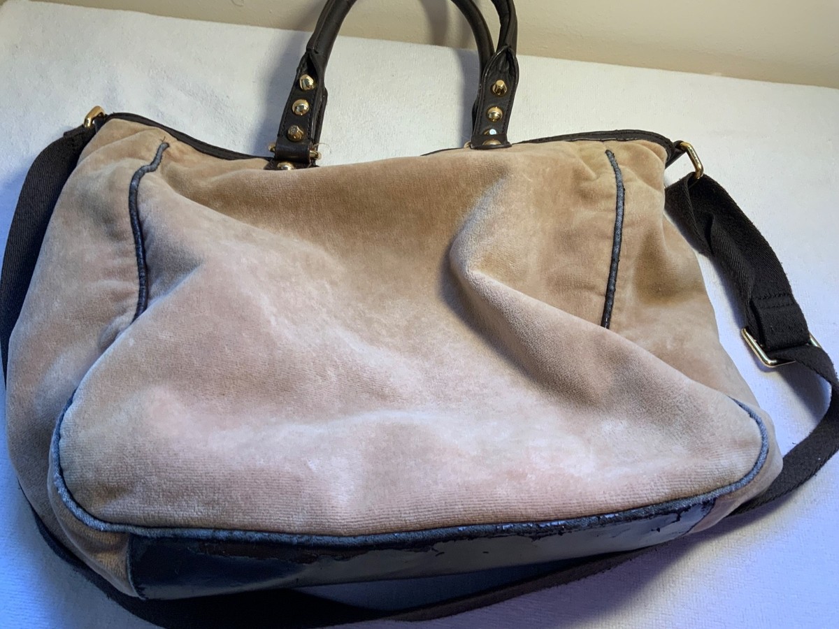 vintage y2k juicy couture Daydreamer Brown Velour Tote Scotty Crest Bag purse View 4