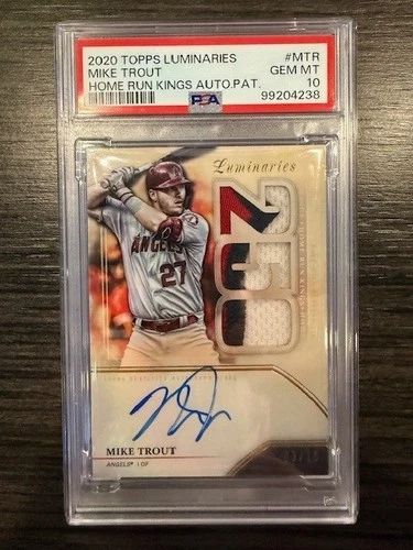 2020 Topps Luminaries Mike Trout Home Run Kings Patch Auto # 3/15 - PSA 10
