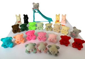 23 Vintage 80s Flocked Mini Animal Figures Craft Décor-Rabbits, Bears, slide