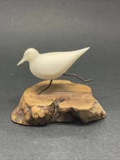 Vintage Signed John Perry Sculpture Seagull Bird Running on Burl Driftwood 1986