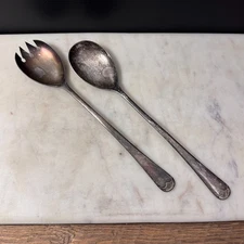 Antique Silverplate Server Flatware Solid Salad Set 9-1/4" by Four Star England