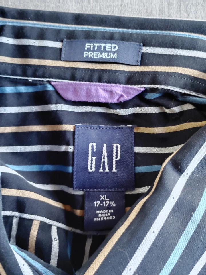 Camisa Gap Fit Premium Para Hombre L Azul Tostado Rayas Manga Larga Abotonada Academia Foto 3 de 4