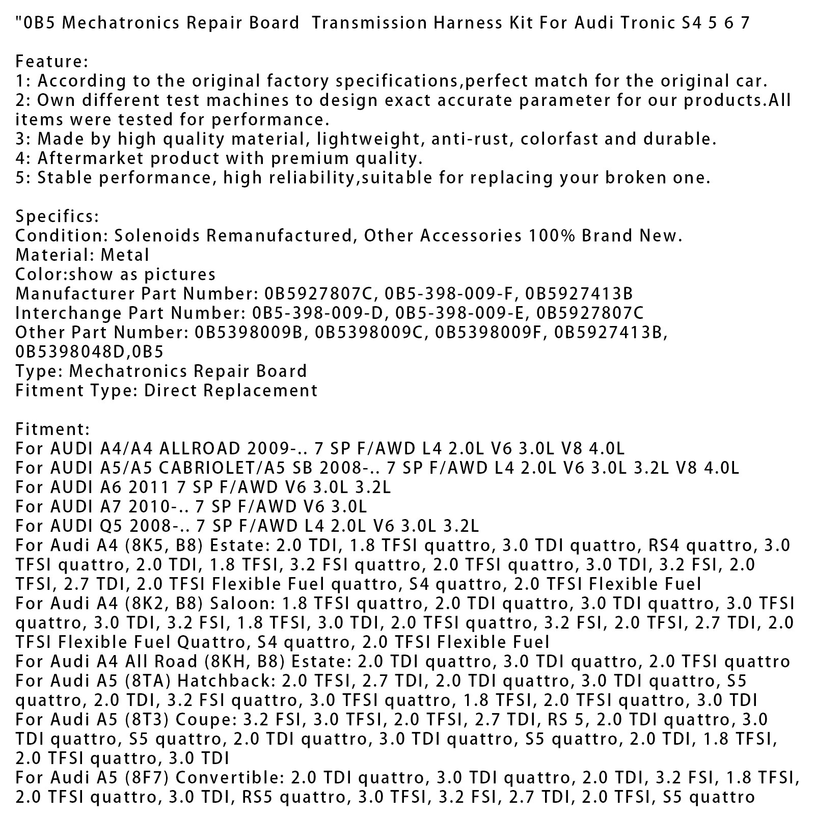 0B5 Mechatronics Repair Board  Transmission Harness Kit For Audi Tronic S4-7 US