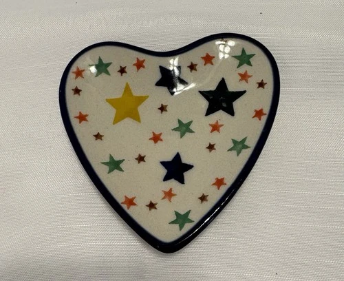Polish Pottery heart-shaped trinket  Dish “Star Fiesta” design porcelian finish