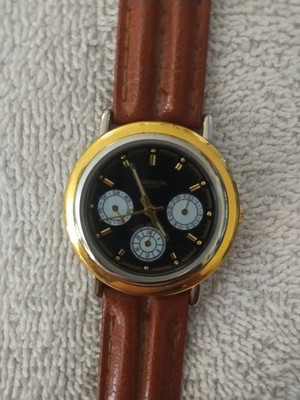 Swanson Quartz Calendar Style Watch Two Tone Black Dial Brown Leather Strap