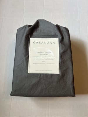 Full 500 Thread Count Washed Supima Sateen Solid Sheet Set - Dark Gray -Casaluna