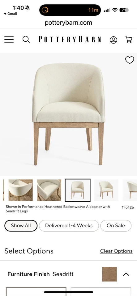 Baldwin Мягкое Деревянное Основание Обеденный Стул, Seadrift, Ветреный Шениль Белый x4 - Изображение 2 из 4