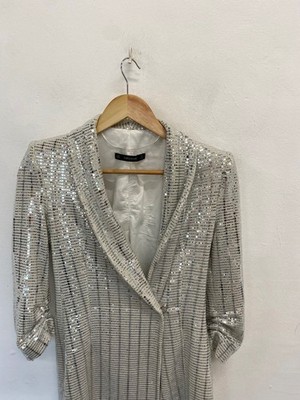 sequin blazer dress silver One Shoulder Sequin Blazer Dress