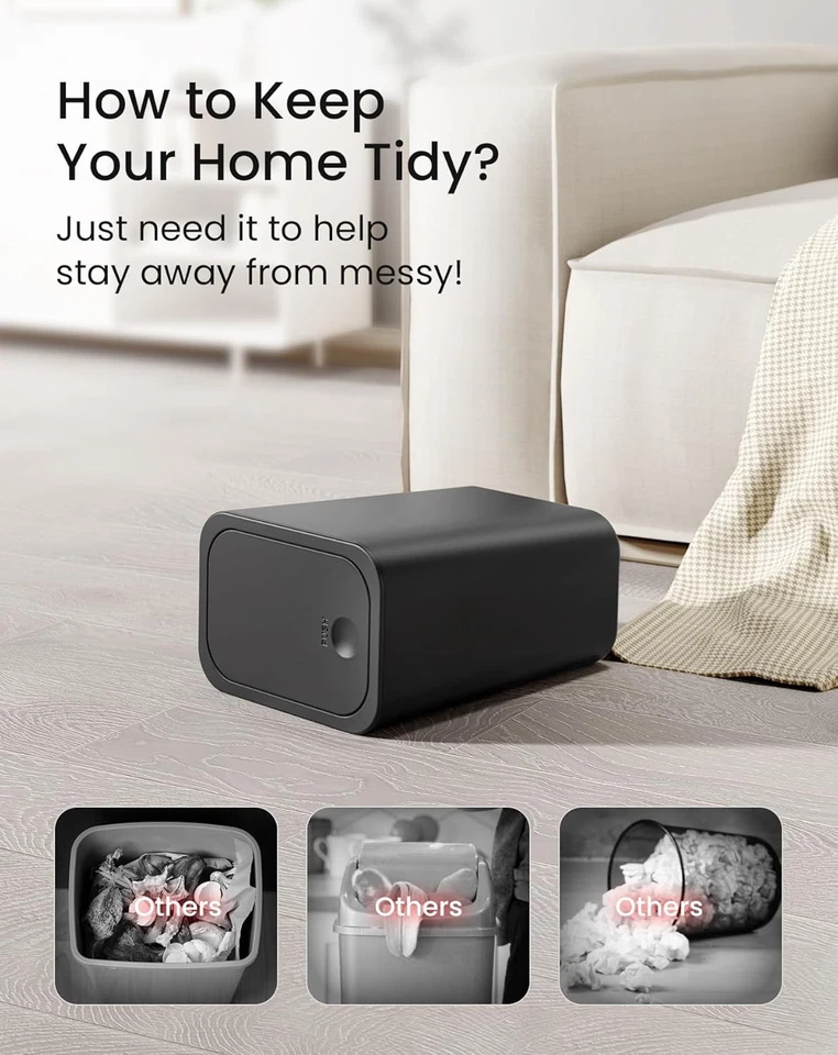 Bathroom Trash Can with Lid, 2.6 Gallon Small Black Garbage Can - Image 4 of 4