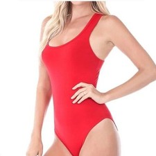 Zenana Racerback Scoop Neck Snap Bottom Basic Tank Top Leotard Bodysuit Red SM