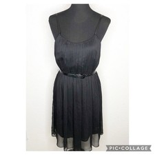 Alice + Olivia black pleated sheer chiffon belted dress size 6