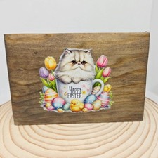 Handcrafted Home Decor Floral Happy Easter Mug Cat Mini Wood Sign Tiered Tray