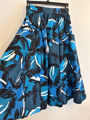Vintage Mario Forte Skirt Womens Blue Multi Big Square Pockets Midi Size 6 - Picture 2 of 8