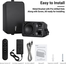 Upgraded 400W Outdoor Bluetooth Speakers Pair - Active Passive Wall Mount Ste...