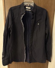 Ted Baker London Jacquard Stretch Navy Flip Cuff Button Down Shirt Sz 4 Preppy