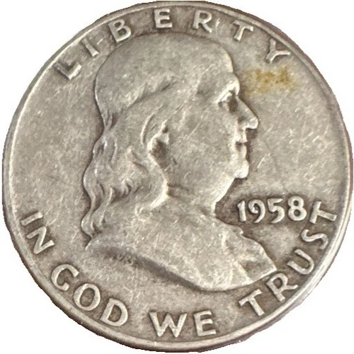 1958-D Franklin 50¢ ✔ 90% Silver ✔ Fine (F) Condition ✔ @ MELT VALUE
