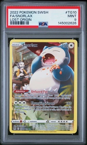 2022 POKEMON SWORD & SHIELD LOST ORIGIN #TG10 FULL ART/SNORLAX PSA 9