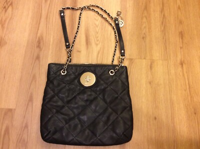 DKNY Quilted Tote Bag Black Leather Purse Convertible Chain Strap 90s Y2K