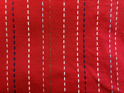 Pottery Barn Curtain 44x84” 1 Red Panel Red, White, Blue Stitching