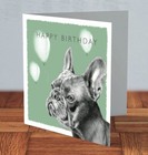 French Bulldog Frenchie dog Birthday green 15 x 15 cm Card by MJLArt