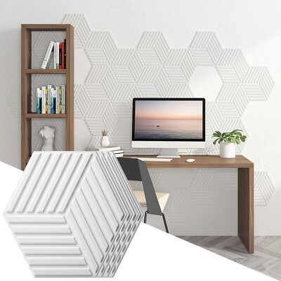 Art3d 33-Pieces 12'' x 12'' 3D Line Cube 3D Wall Panel, 32 Sq.ft/Case white/walnut