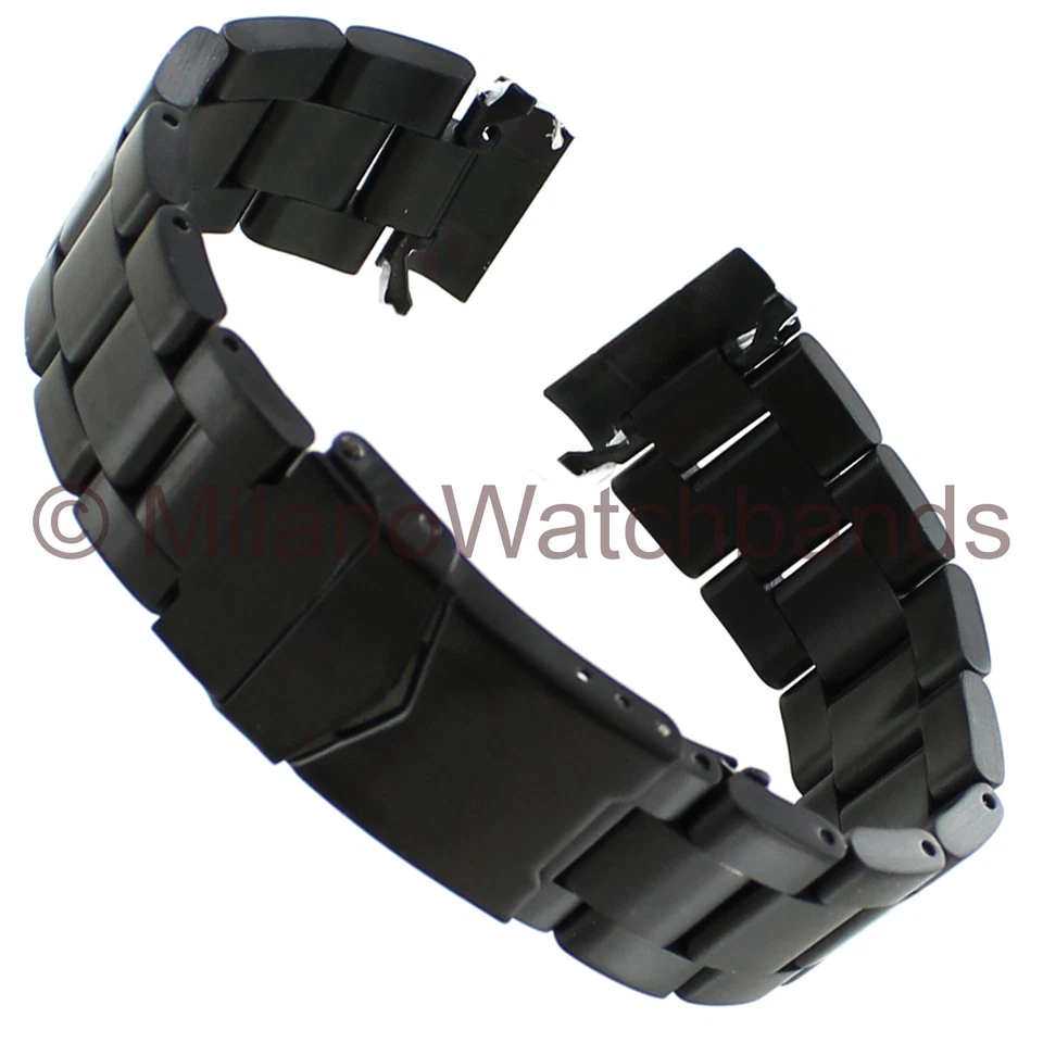 Correa de reloj para hombre de 20 mm deBeer PVD negra recta y curvada de acero inoxidable con eslabones sólidos 114 Foto 2 de 4