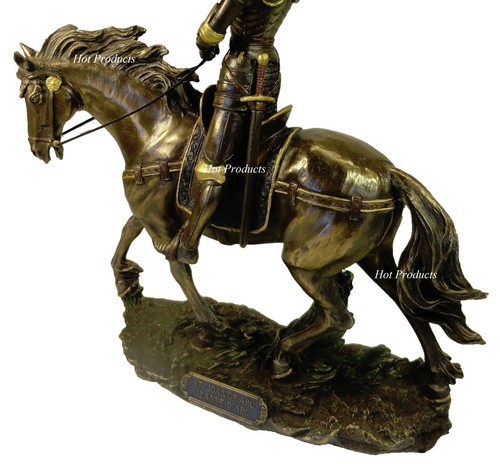 Roman Catholic Saint Joan of Arc on Horse with Flag Statue Bronze Finish - 第 3/3 張圖片