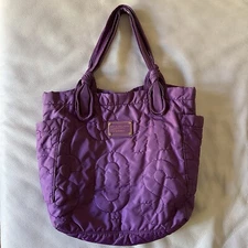 Marc Jacobs Purple Nylon Classic Large Quilted Logo Letters Tote Bag 12.5” X 16”