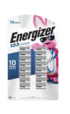 16 CR123 Energizer 3V Lithium Batteries (CR123A, DL123, EL123, CR17345)