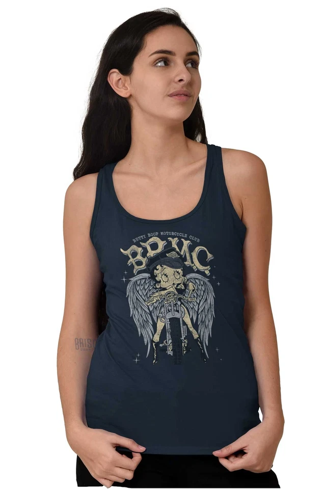 Camisetas sin mangas Betty Boop dibujos animados BBMC motocicleta ángel para mujer espalda corredora Foto 4 de 4
