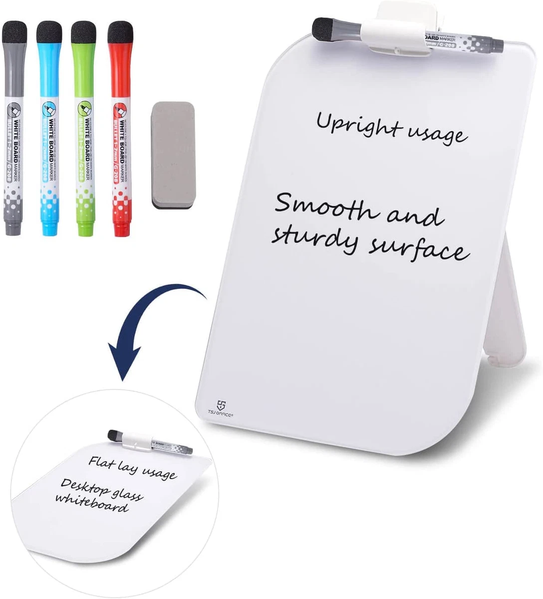 TSJ OFFICE Small Desktop Whiteboard - 12 X 8 Glass Dry Erase Board with  Stand