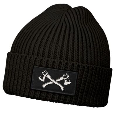 Mens Beanie Winter Hat with Patch Forest Wood Axe Print Knit Cap
