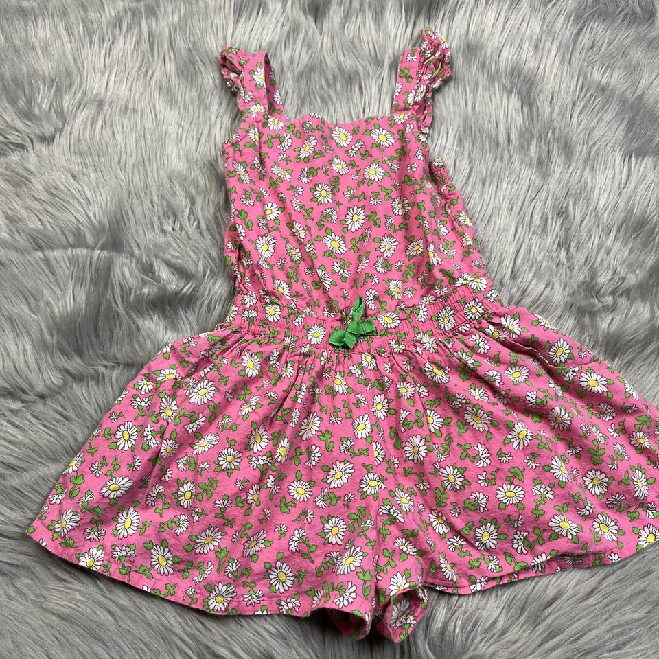 Mini Boden Kleinkind Mädchen 2-3 rosa Gänseblümchen Flatterärmel Strampler