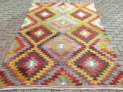 Area Rugs, Turkish Wool Kilim Rug, Handmade Floor Carpet, Boho KelimRug 76"x107"