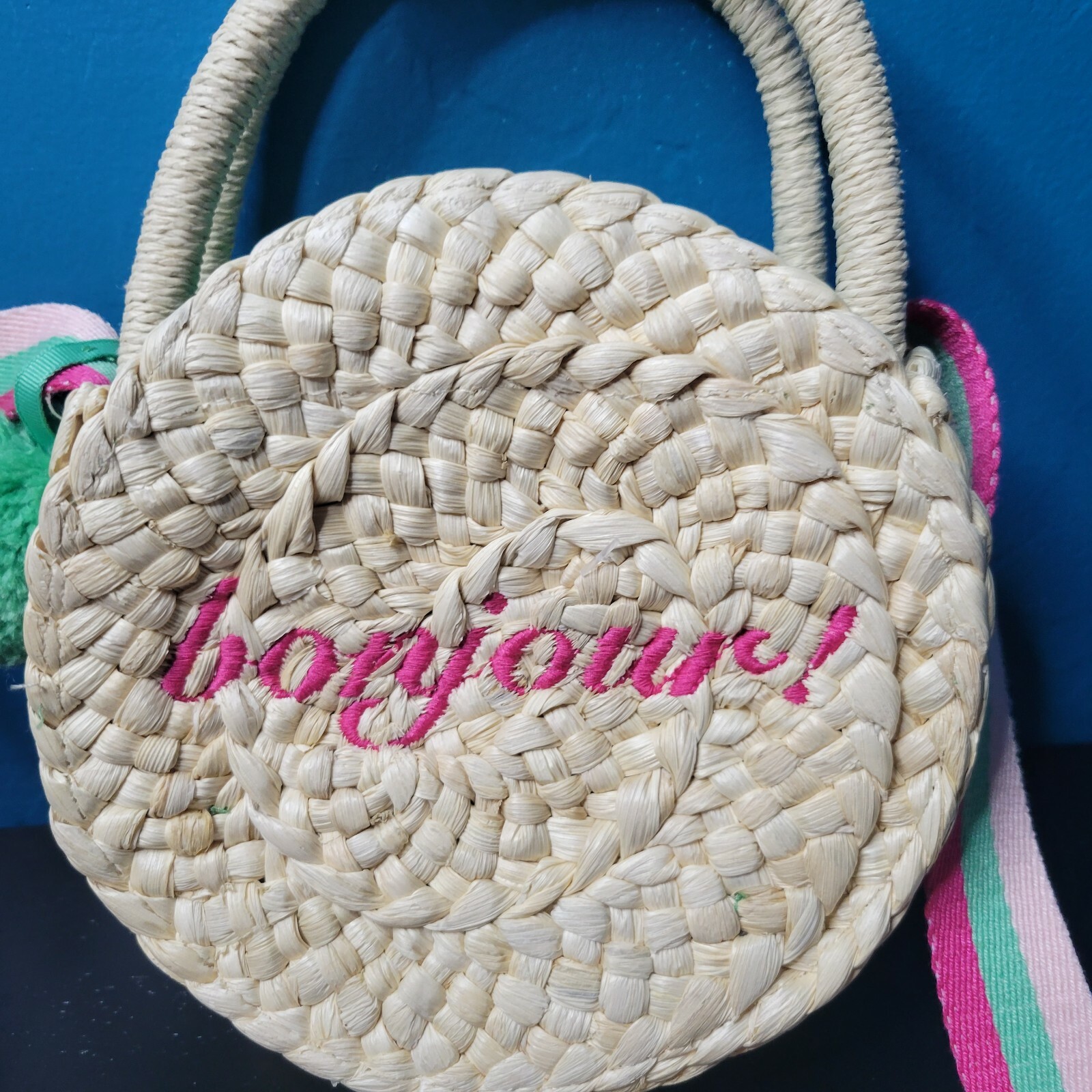 Gymboree Girls Round Reed Crossbody Bag Colorful Strap "Bonjour!" eBay