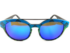 New ITALIA INDEPENDENT Blue Round Leather Men's Sunglasses X3
