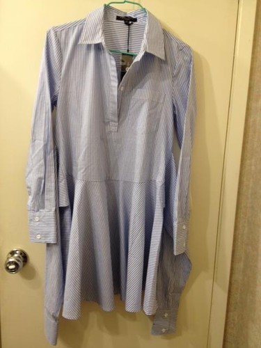 Romeo & Juliet Couture Long-Sleeve Striped Cotton Shirtdress - Blue/White, Small - Picture 4 of 9