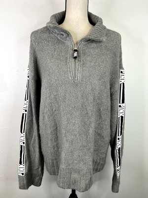 VS Pink Women's Grey Long Sleeve 1/4 Zip Mock Neck Sweater SZ L