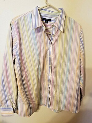 lands end womens blouse size 18 candy stripe long sleeve button up 26 L 24 acros